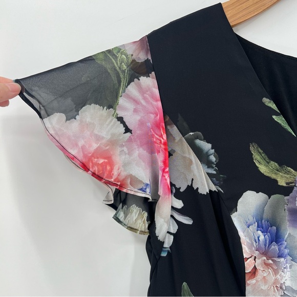 Adrianna Papell Floral Overlay Maxi Wide Leg Jumpsuit in Black Multi Size 16 - Picture 8 of 16